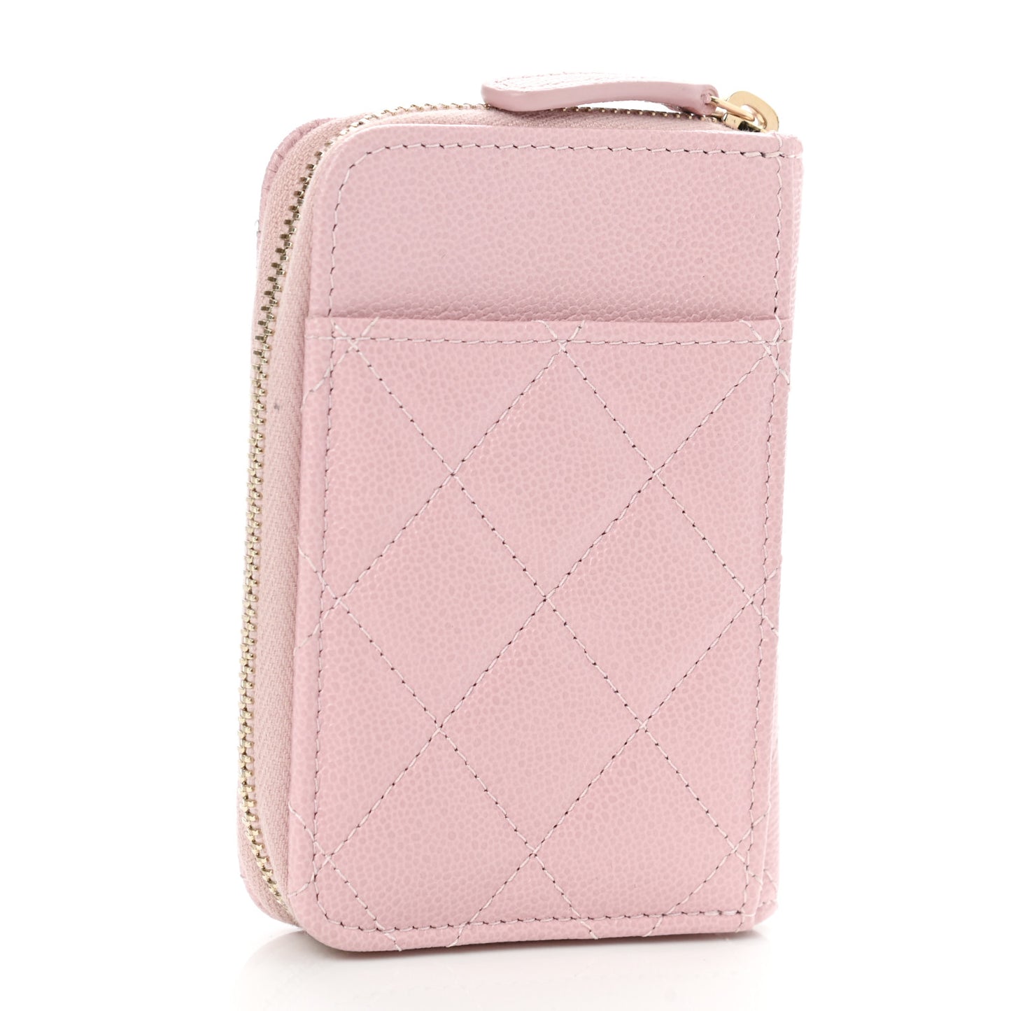 Caviar Quilted Zip Card Holder Pink