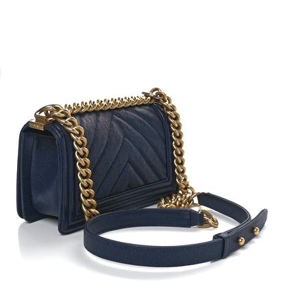 Chanel Caviar Chevron Quilted Small Boy Flap Navy Blue 2 of 11
