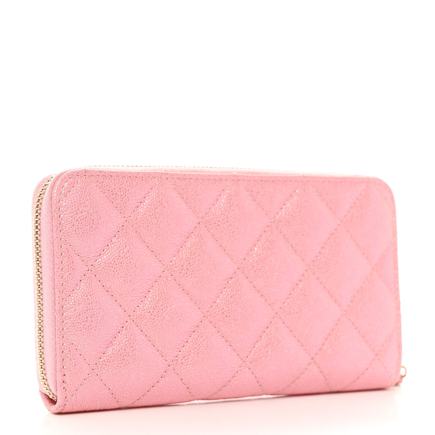 Iridescent Caviar Quilted Medium Zip Around Wallet Pink