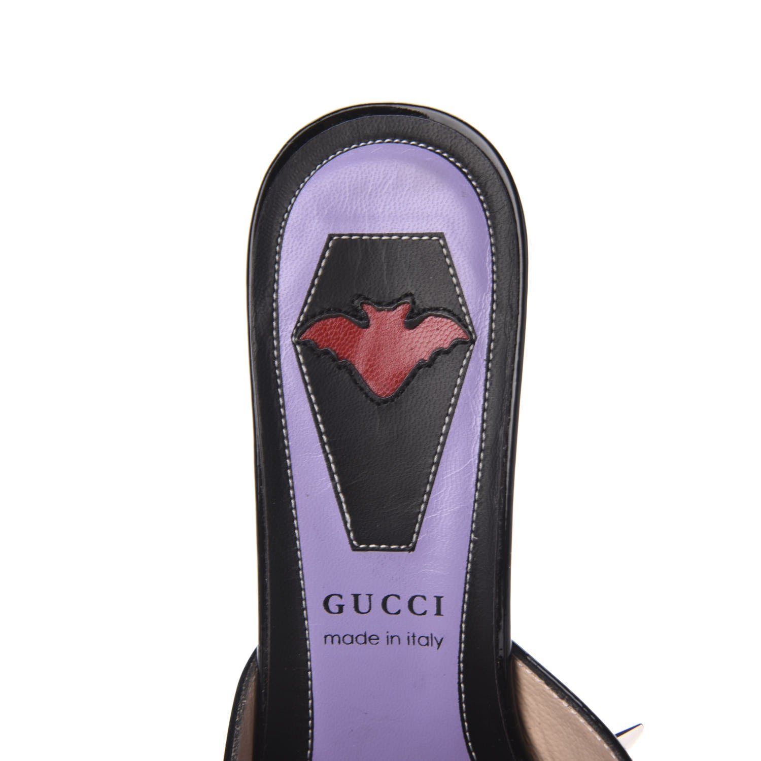 Gucci Patent GG Bow Sadie Spike Mid Heel Mules 34.5 Black 6 of 8