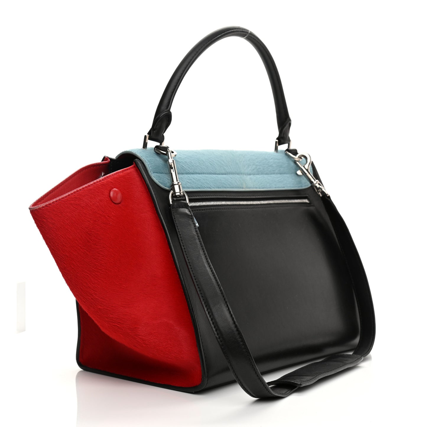 Pony Hair Smooth Calfskin Medium Tri-Color Trapeze Glacier Red Black
