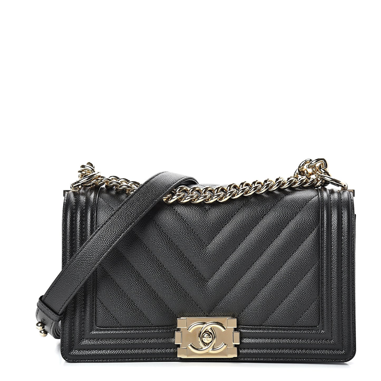Caviar Chevron Quilted Medium Boy Flap Black