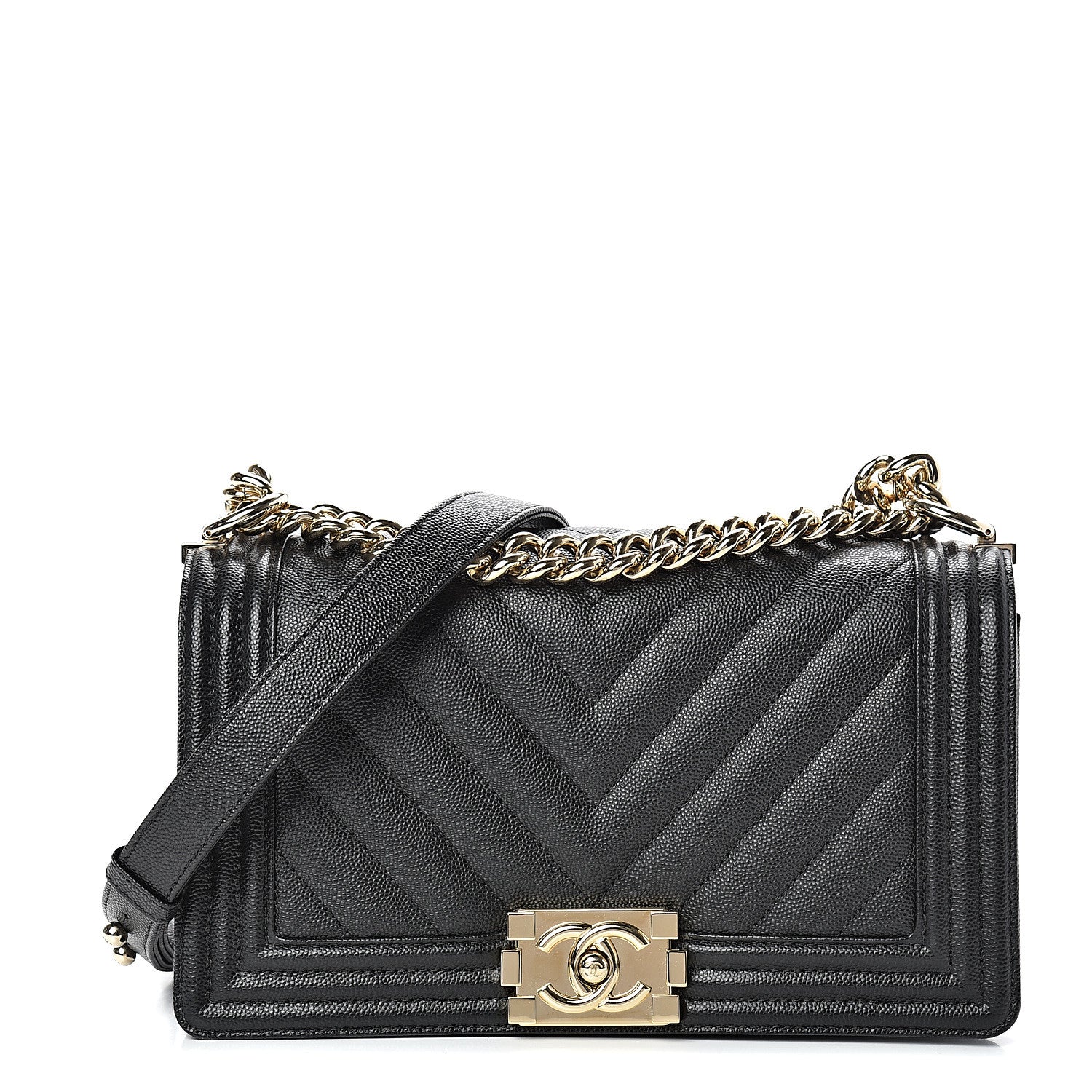 Chanel Caviar Chevron Quilted Medium Boy Flap Black 1 of 10