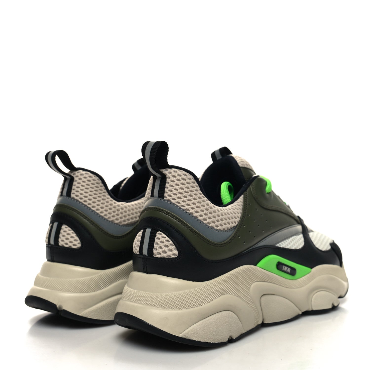 Christian Dior Technical Mesh Calfskin Mens B22 Sneakers 42 Olive Green Black Grey White 4 of 9
