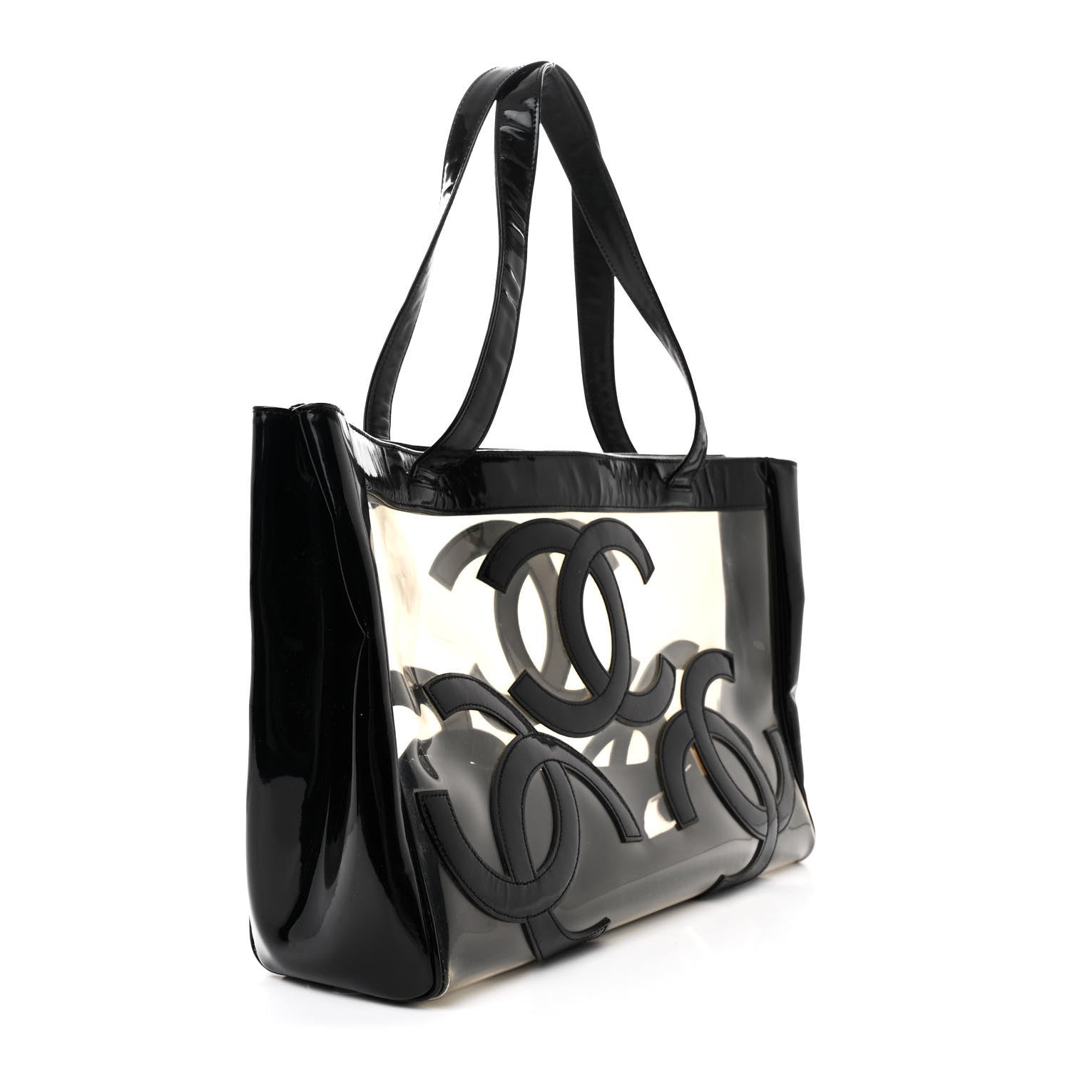 Chanel Vinyl Patent CC Logo Beach Tote Black 4 of 14