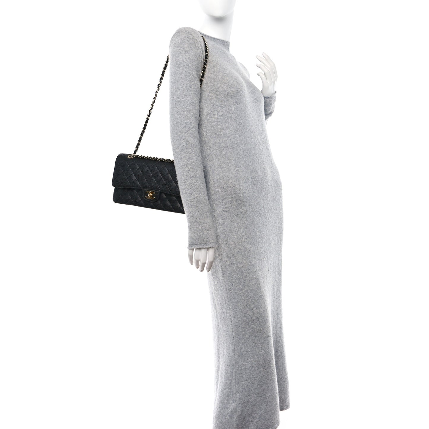 Caviar Quilted Medium Double Flap Black