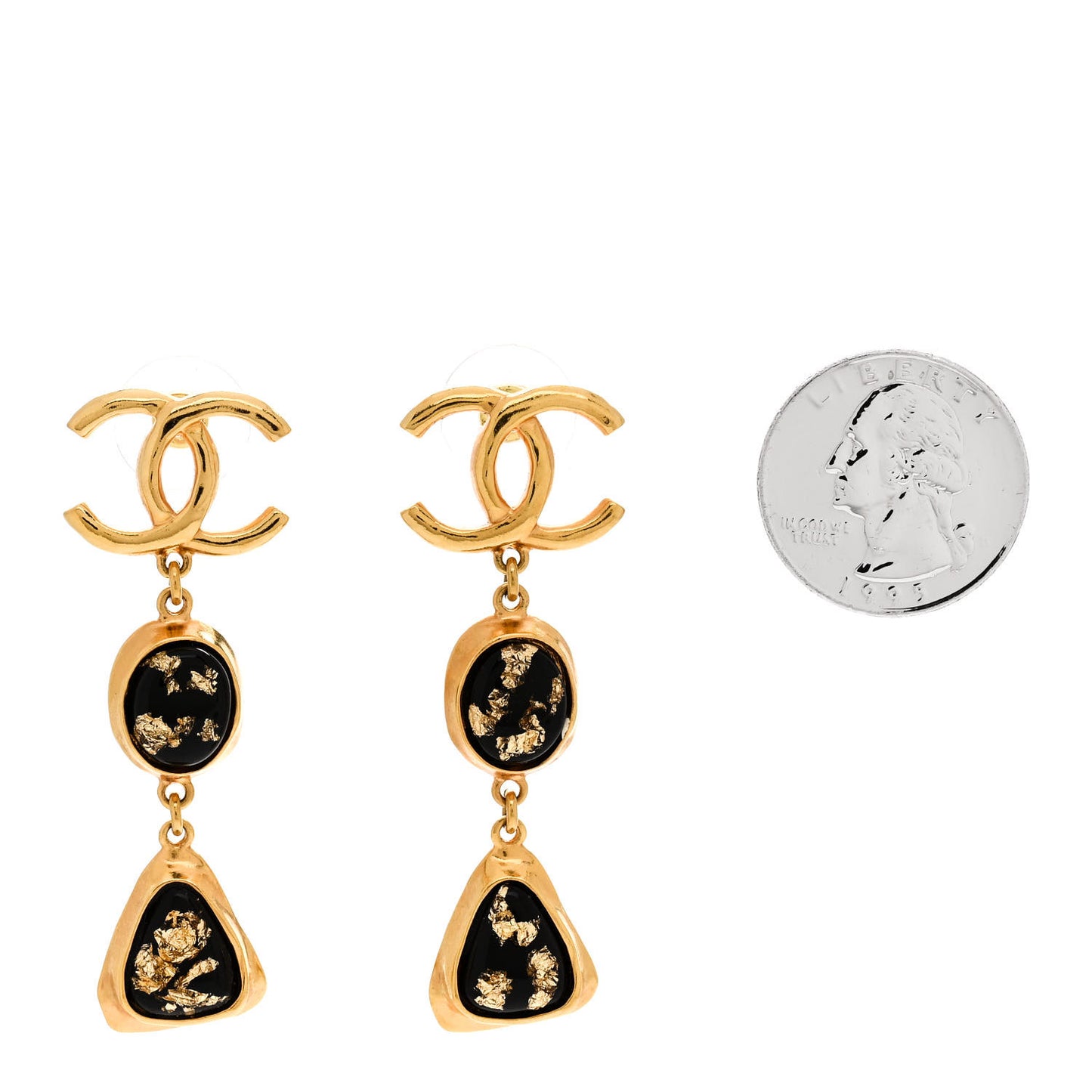 Resin CC Drop Earrings Gold Black