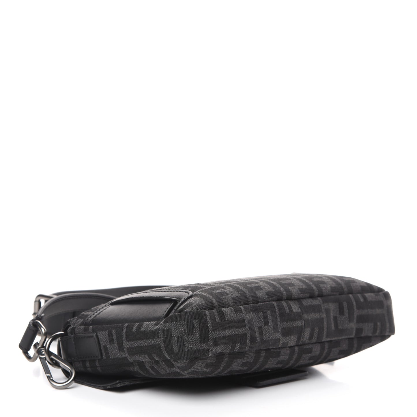 Recycled Fabric Jacquard Vitello Grace FF 1974 Belt Baguette Bag Asfalto Black