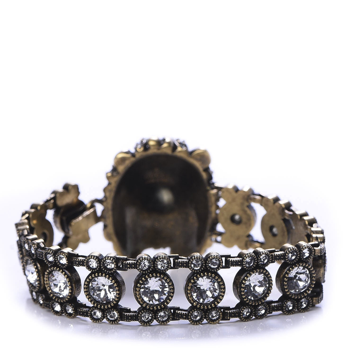 Gucci Metal Crystal Lion Head Bracelet S Aged Gold 3 of 6