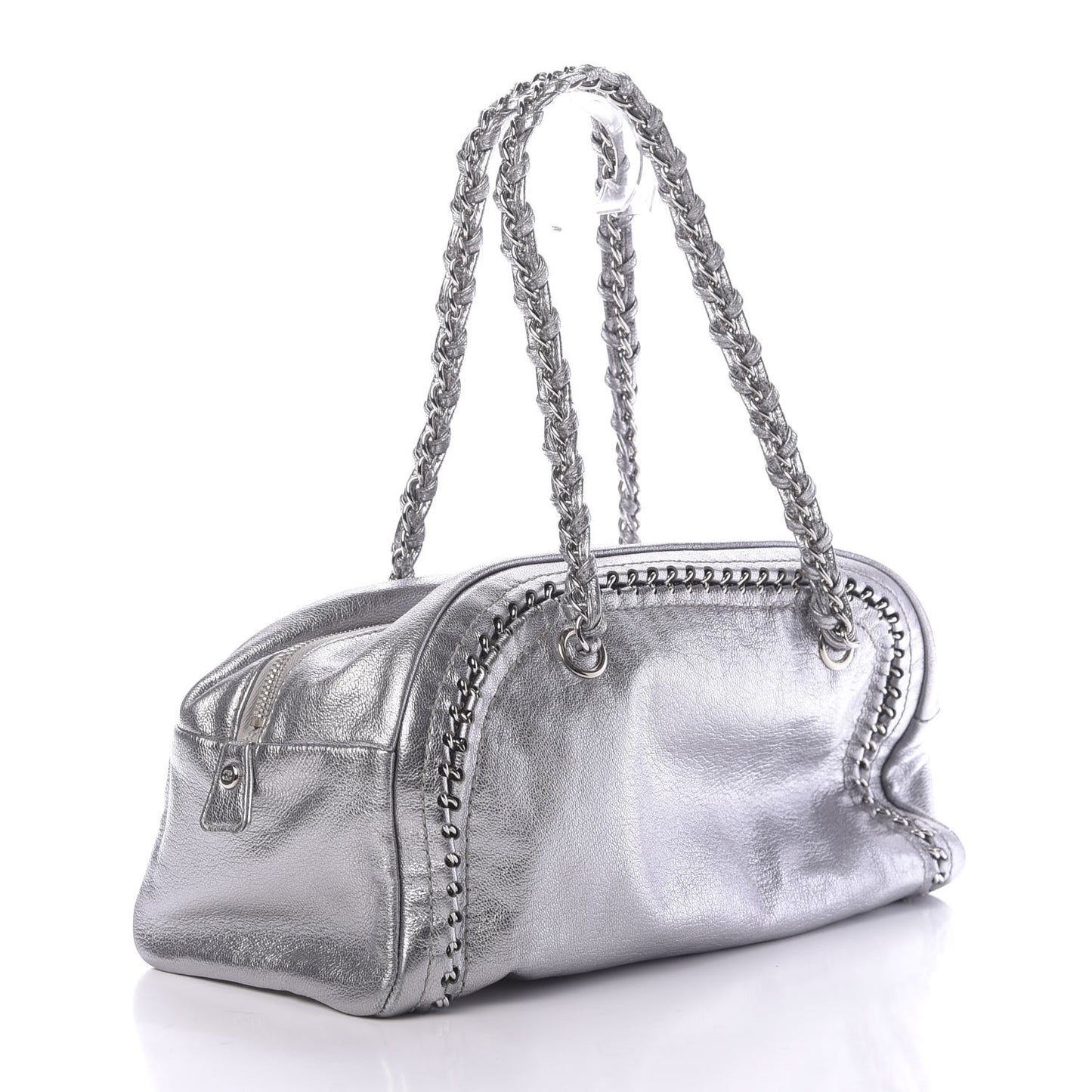 Metallic Goatskin Medium Luxe Ligne Bowler Silver