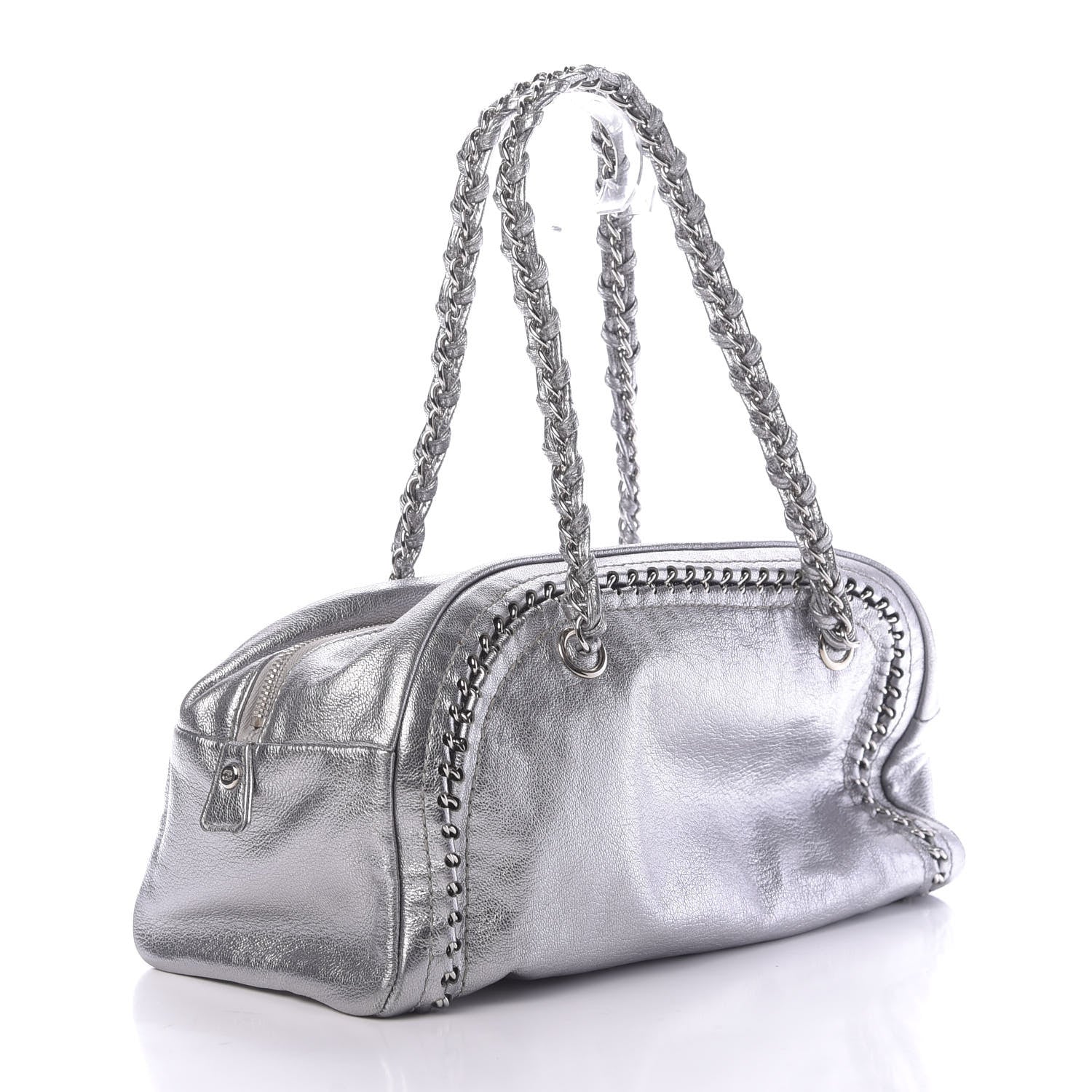 Chanel Metallic Goatskin Medium Luxe Ligne Bowler Silver 3 of 11