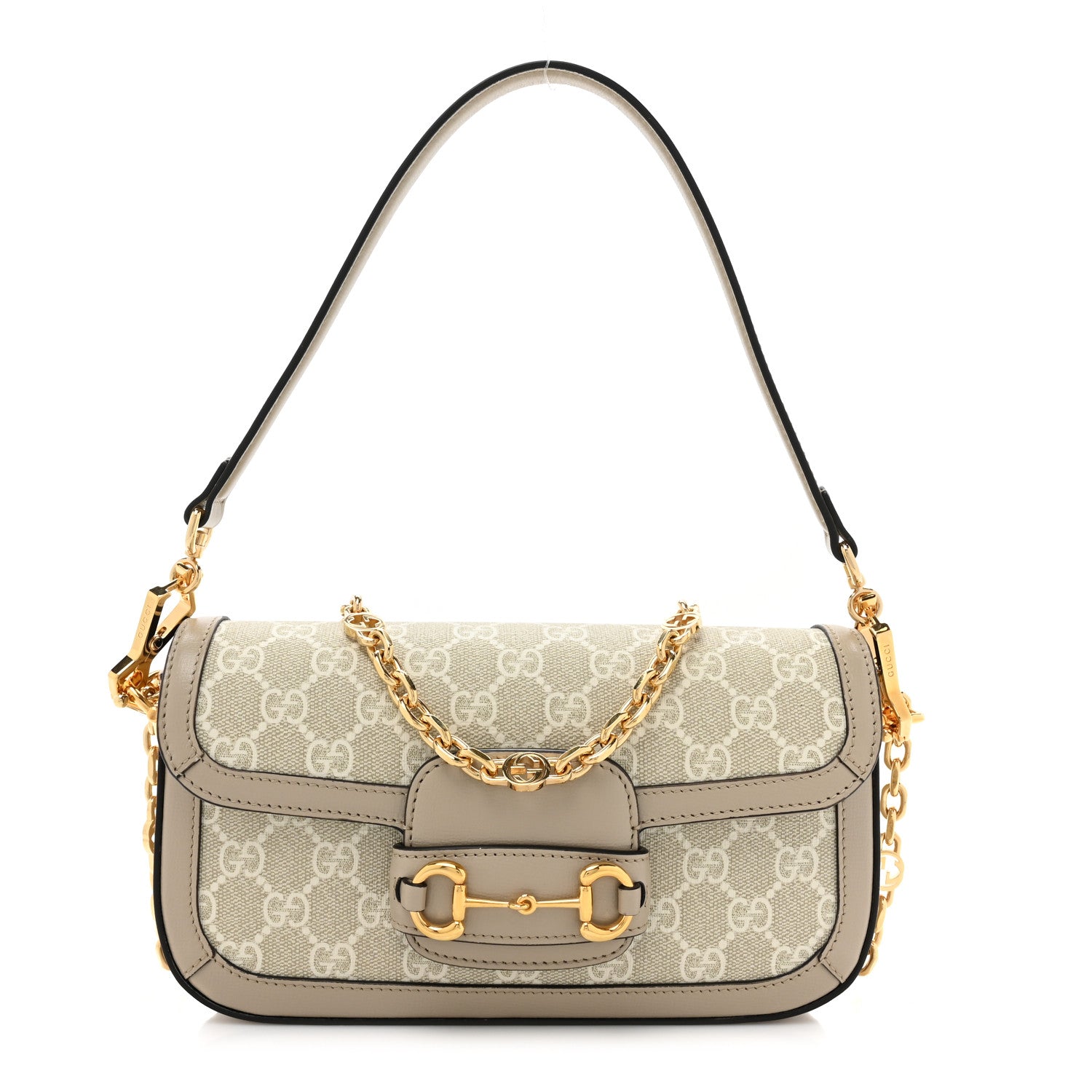 Gucci GG Supreme Monogram Small Horsebit 1955 Chain Shoulder Bag Beige Mystic White 1 of 9