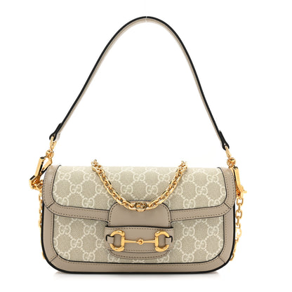 Gucci GG Supreme Monogram Small Horsebit 1955 Chain Shoulder Bag Beige Mystic White 1 of 9