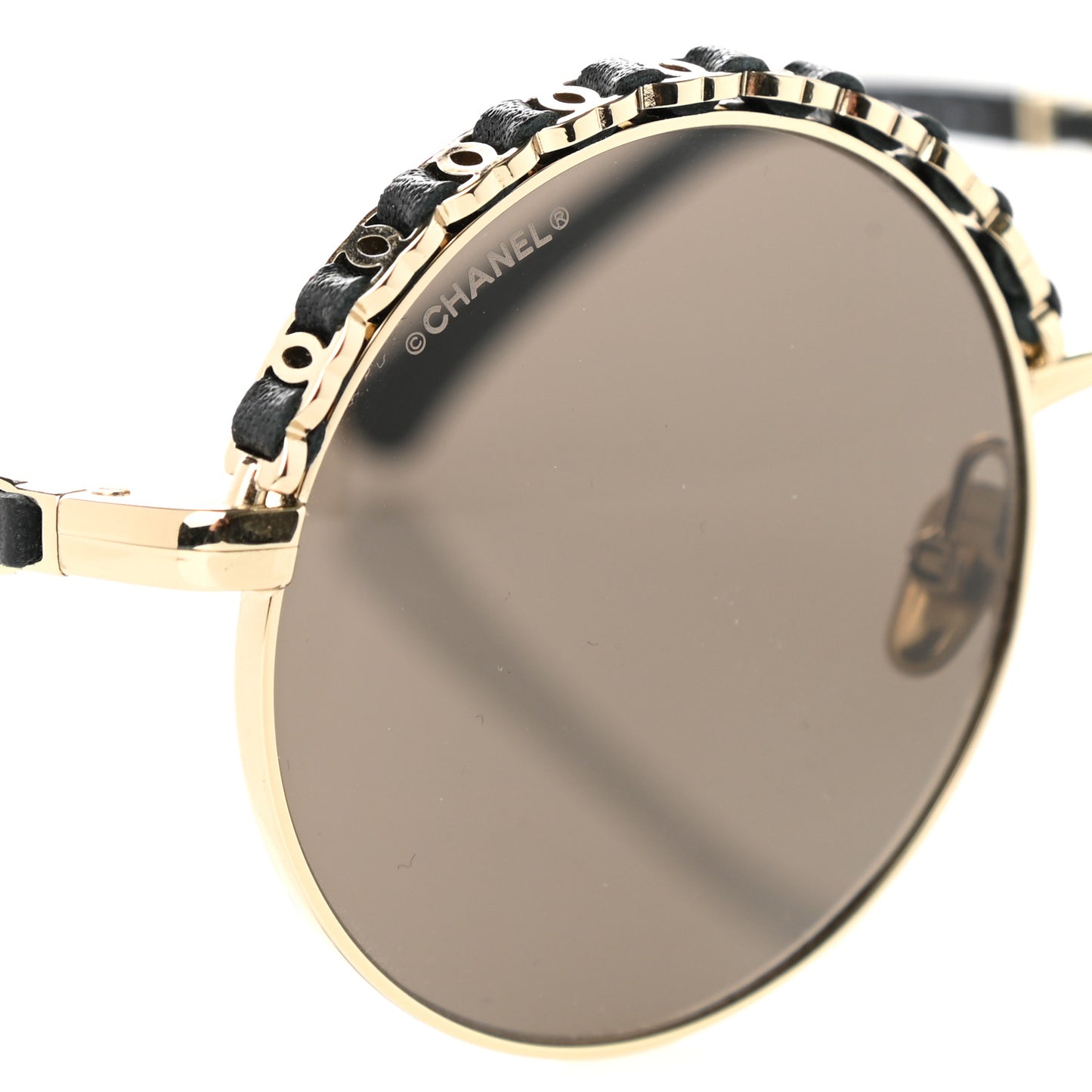 Metal Calfskin Round Chain Sunglasses 4265-Q Black