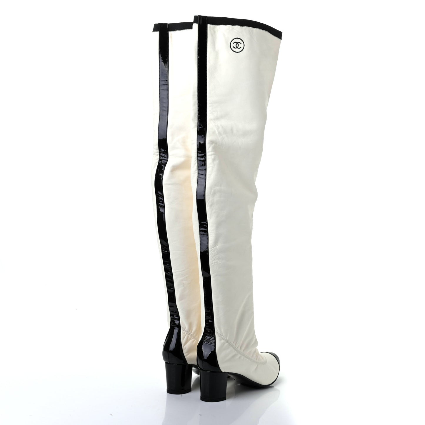 Lambskin Patent Cap Toe Over the Knee Boots 37 White