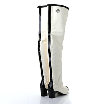 Chanel Lambskin Patent Cap Toe Over the Knee Boots 37 White 4 of 8