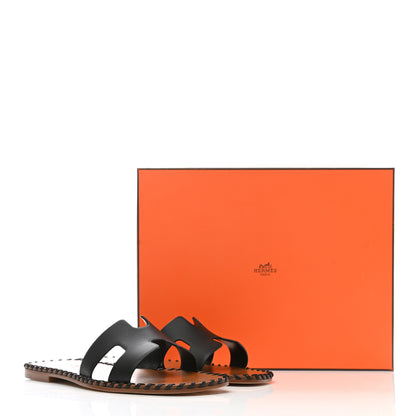Hermes Box Calfskin Braided Oran Sandals 36 Black 10 of 10