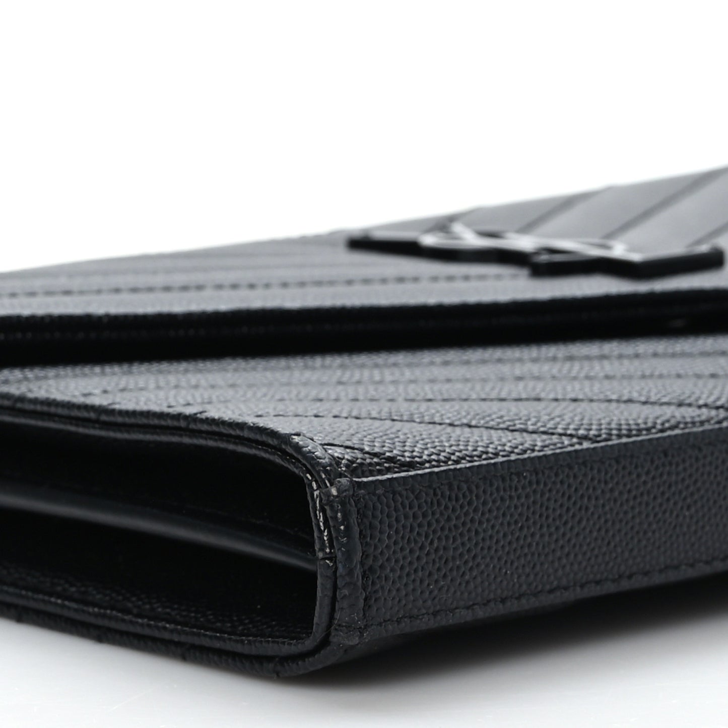 Grain De Poudre Matelasse Chevron Monogram Monochrome Chain Wallet Black