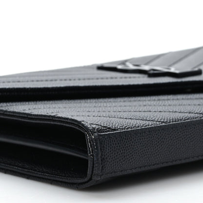 Saint Laurent Grain De Poudre Matelasse Chevron Monogram Monochrome Chain Wallet Black 8 of 9