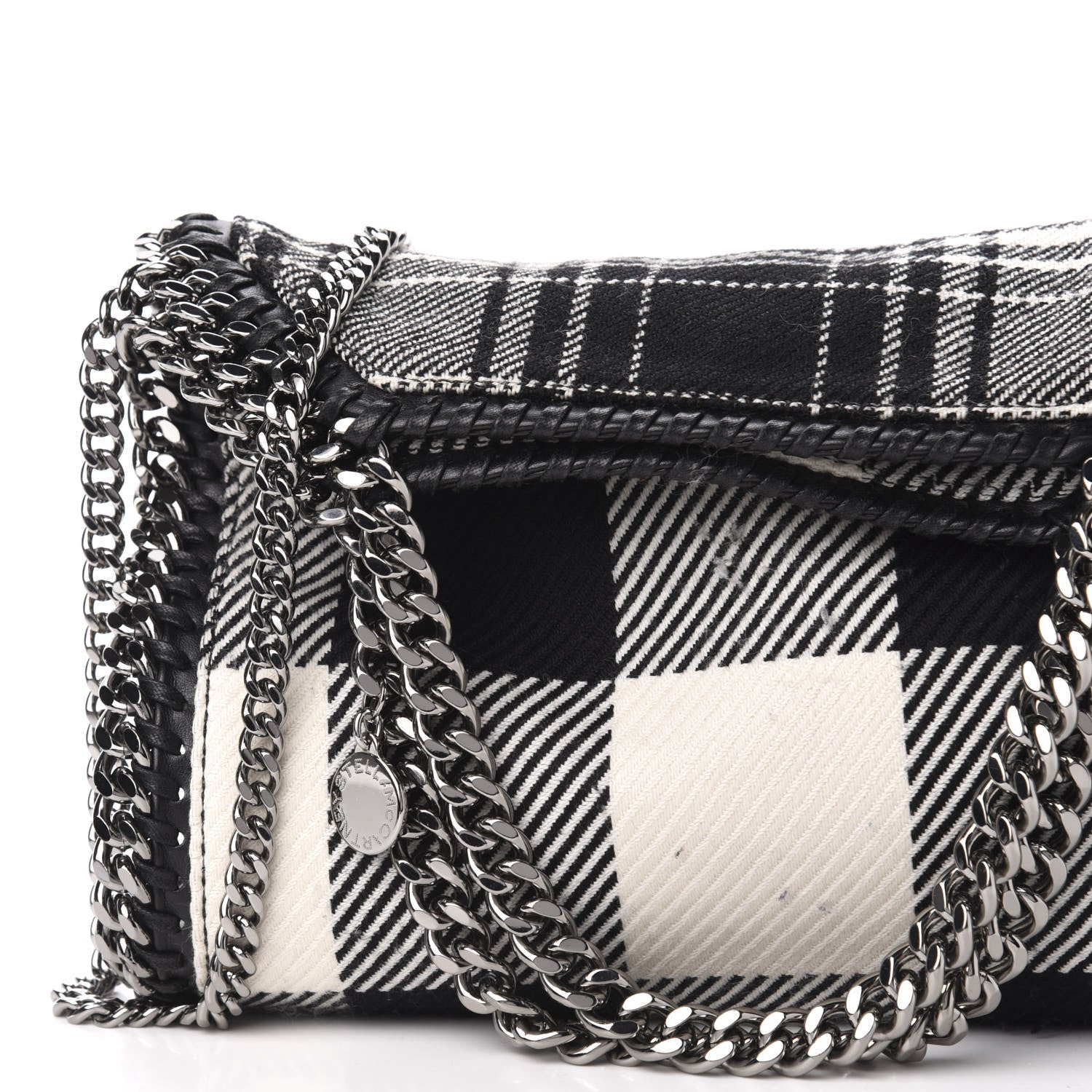 Stella McCartney Wool Plaid Mini Falabella Fold Over Tote Black White 13 of 13