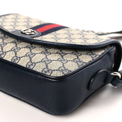 Gucci GG Supreme Monogram Textured Dollar Calfskin Web Studded Mini Ophidia Flap Shoulder Bag Beige Blue 9 of 9
