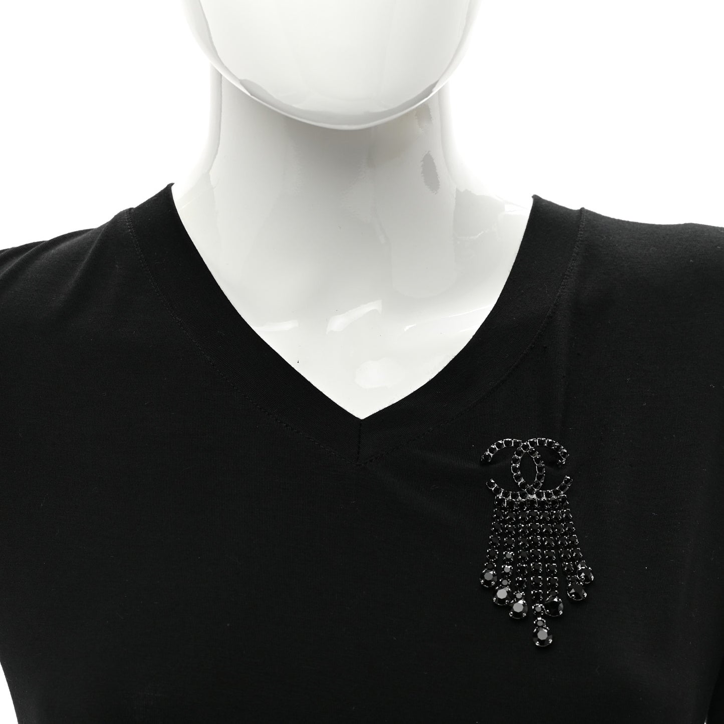 Crystal Fringe CC Brooch Black