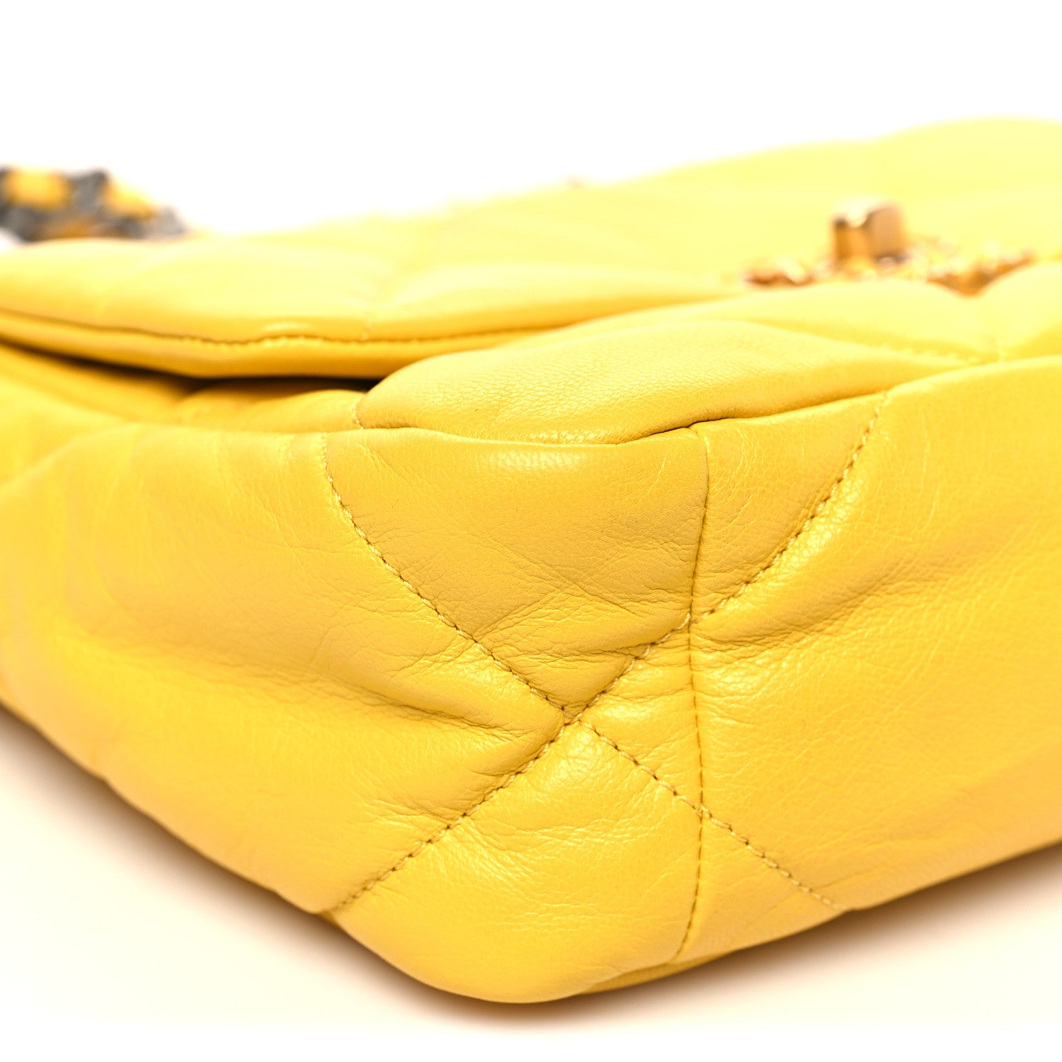 Chanel Shiny Goatskin Quilted Medium Chanel 19 Flap Yellow 9 of 10