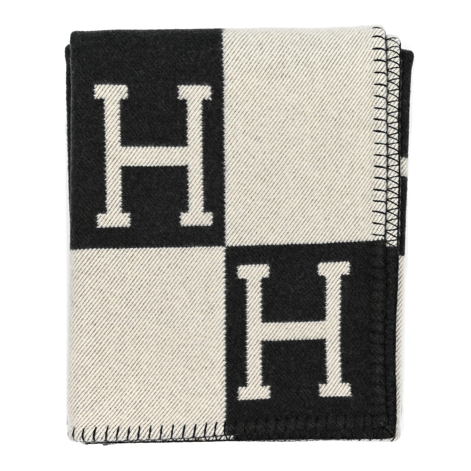 Hermes Wool Cashmere Avalon III Blanket Ecru Black 1 of 3
