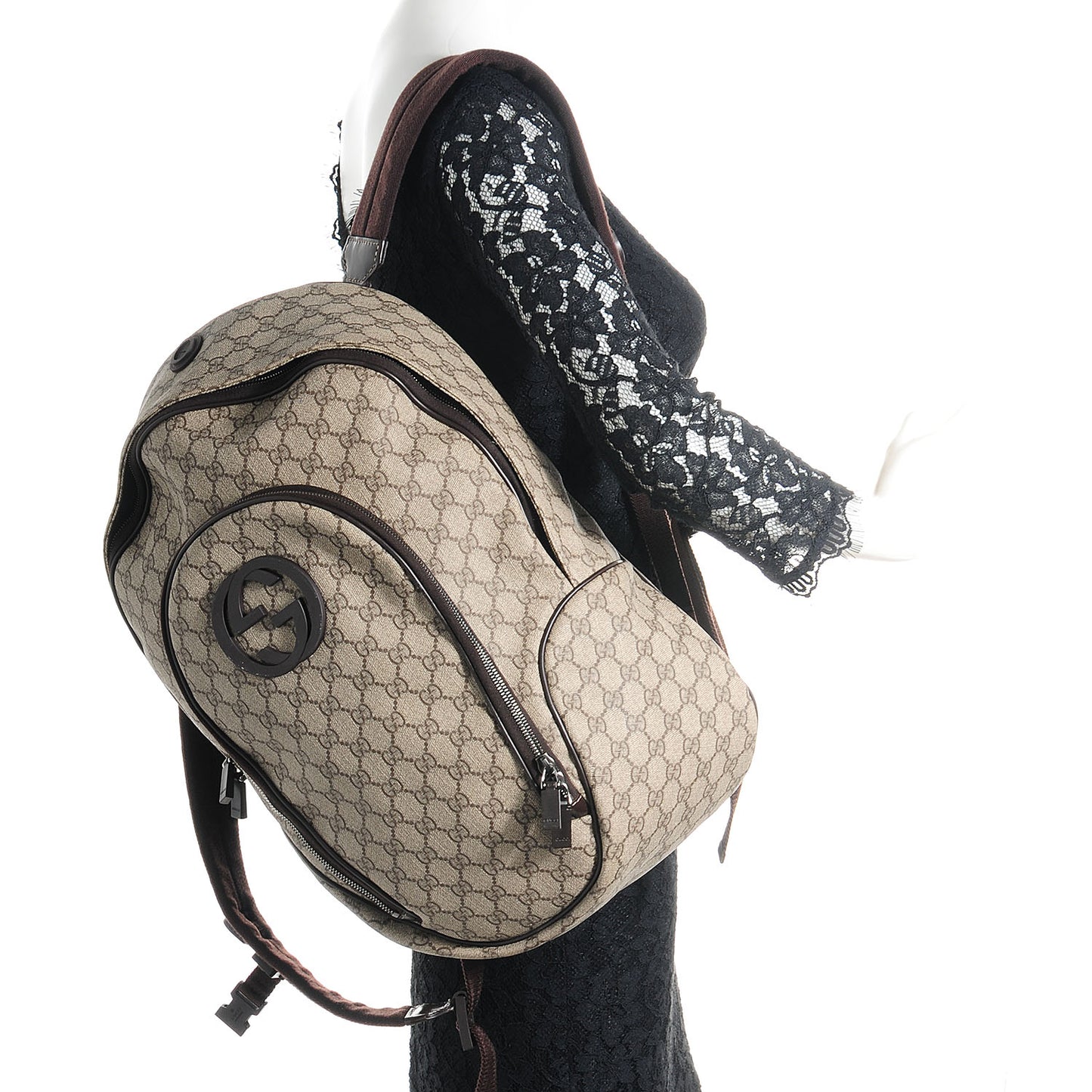 GG Plus Monogram Interlocking G Medium Backpack Dark Brown