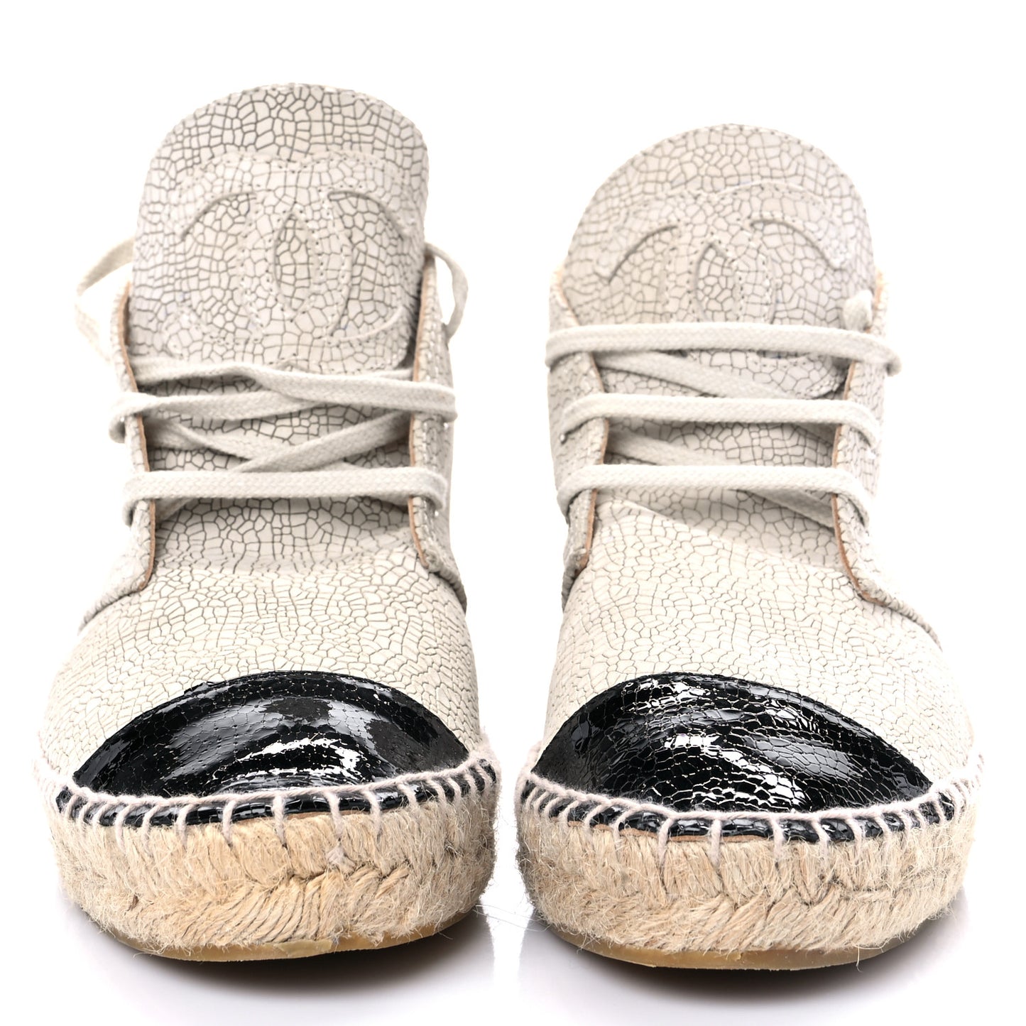 Crackled Calfskin High Top Espadrilles 38 Light Beige Black