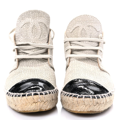 Chanel Crackled Calfskin High Top Espadrilles 38 Light Beige Black 2 of 10