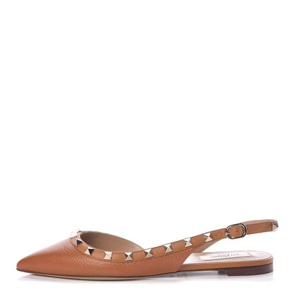 Valentino Garavani Pebbled Calfskin Rockstud Slingback Flats 36.5 Cuoio 1 of 10