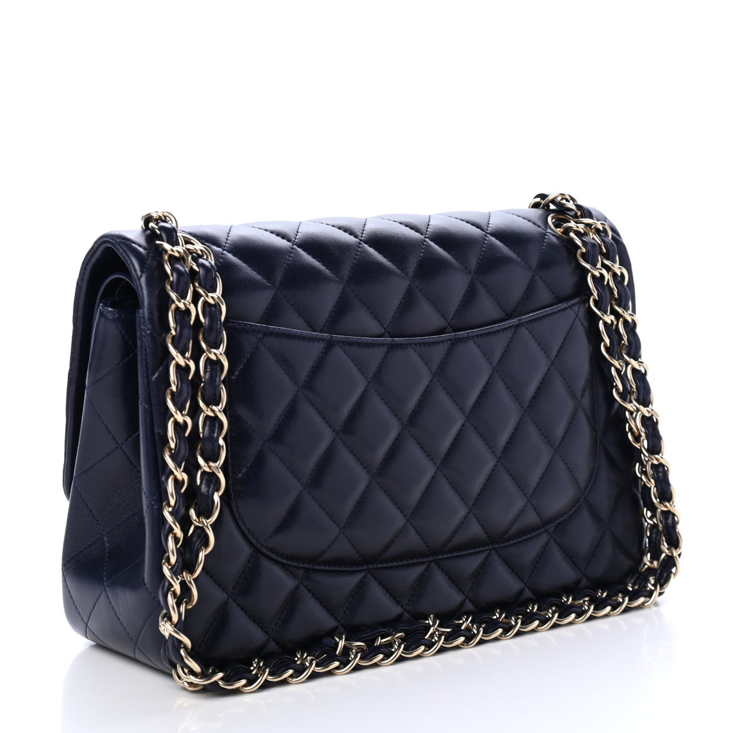 Lambskin Quilted Jumbo Double Flap Navy