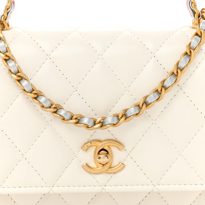 Chanel Shiny Calfskin Quilted Multicolor Top Handle Wallet On Chain WOC  White 9 of 15