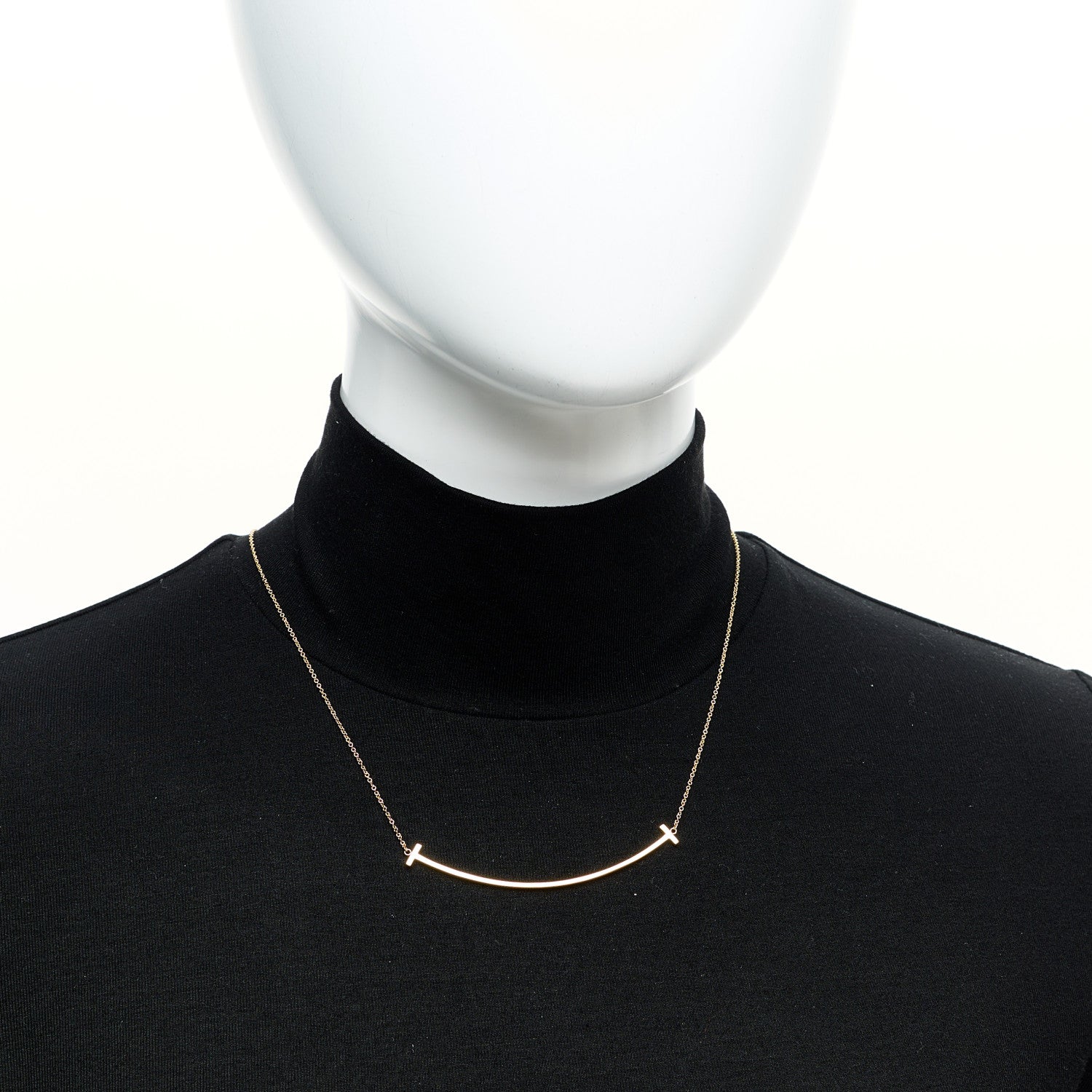 Tiffany 18K Yellow Gold Large T Smile Pendant Necklace 2 of 6