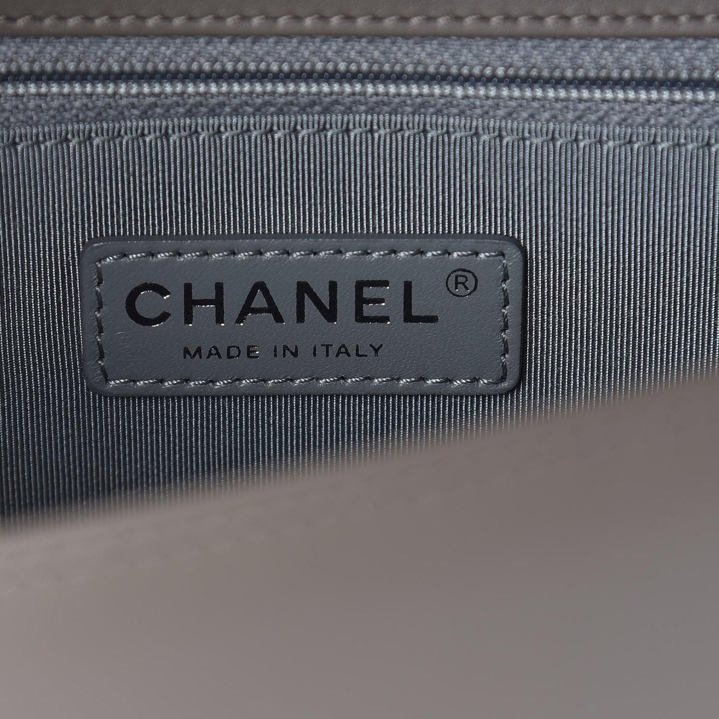 Calfskin Chevron Quilted Large Boy Flap Grey