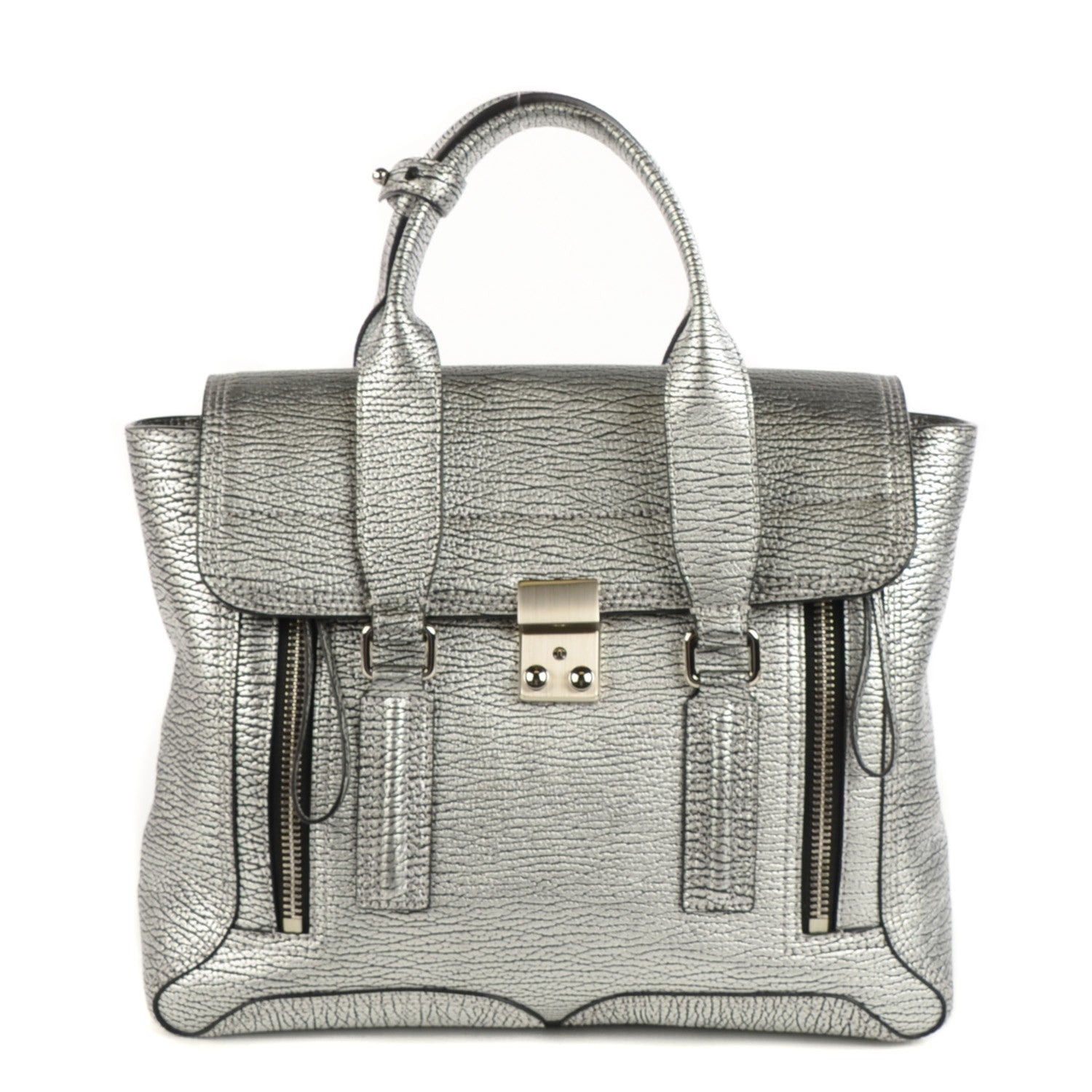 3.1 Phillip Lim 3.1 Textured Calfskin Medium Pashli Satchel Silver 1 of 11