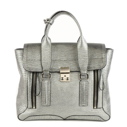 3.1 Phillip Lim 3.1 Textured Calfskin Medium Pashli Satchel Silver 1 of 11