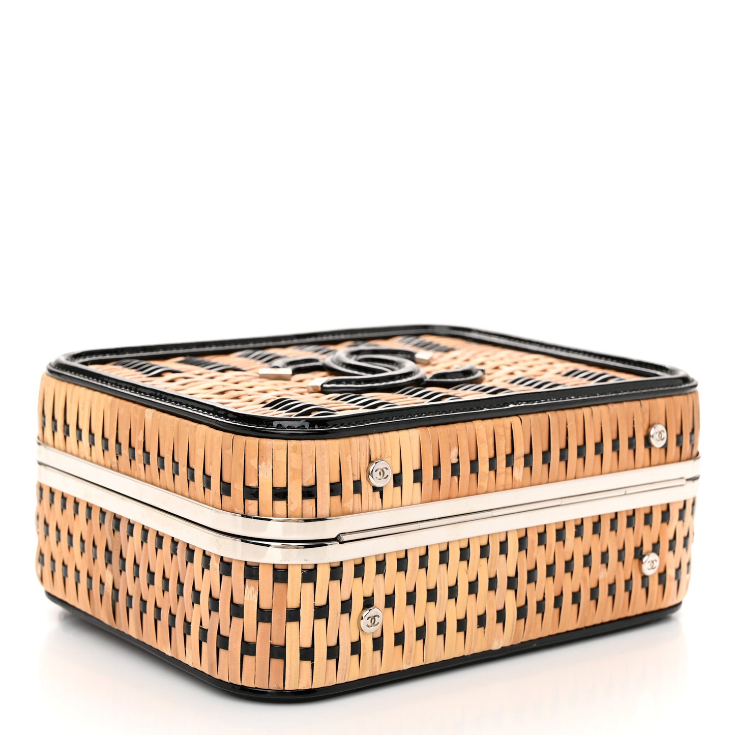 Raffia Patent Medium CC Filigree Vanity Case Black