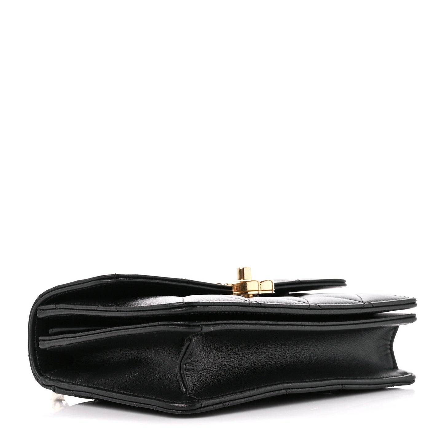 Shiny Calfskin Quilted Mini Metal Top Handle Flap Black