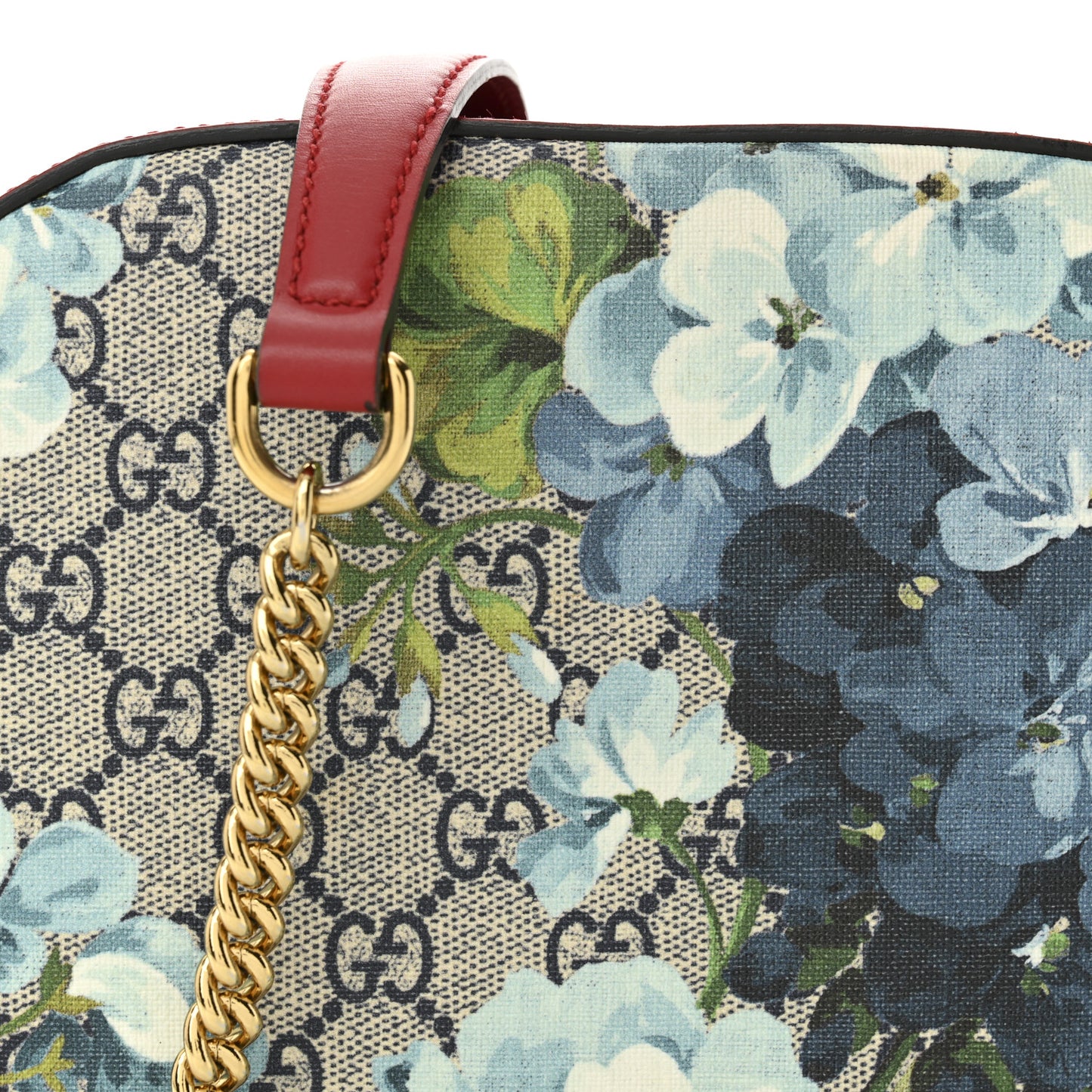 GG Supreme Monogram Blooms Mini Chain Shoulder Bag Beige Blue Navy Hibiscus Red