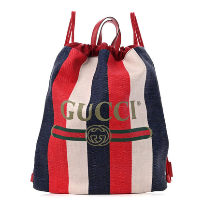 Gucci Canvas Logo Sylvie Stripe Drawstring Backpack Red 1 of 10