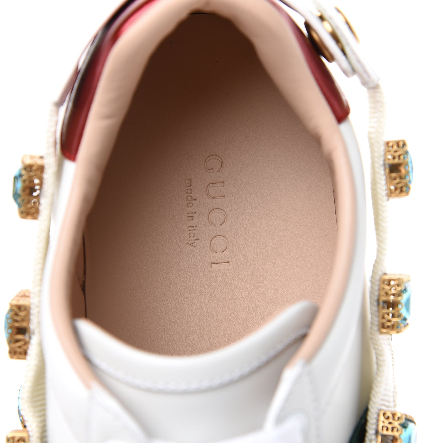 Calfskin Removable Crystals Bee Embroidered Womens Ace Platform Sneakers 37.5 White