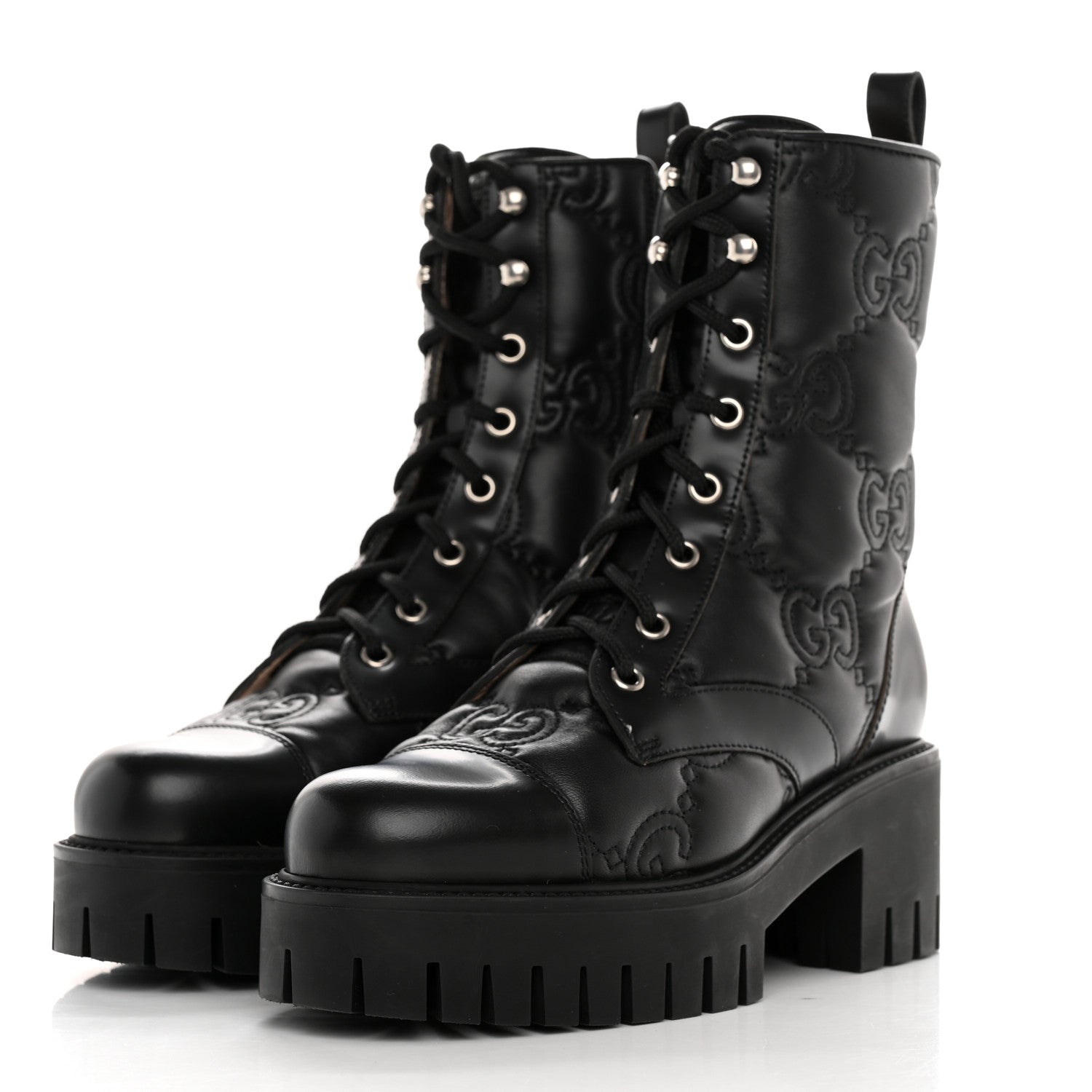 Gucci Cordovan Lux Nappa GG Matelasse Lace Up 60mm Combat Boots 36 Black 3 of 10
