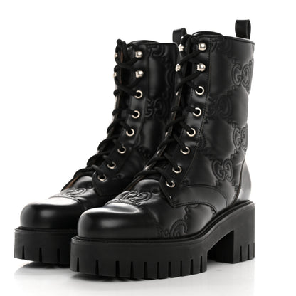 Gucci Cordovan Lux Nappa GG Matelasse Lace Up 60mm Combat Boots 36 Black 3 of 10