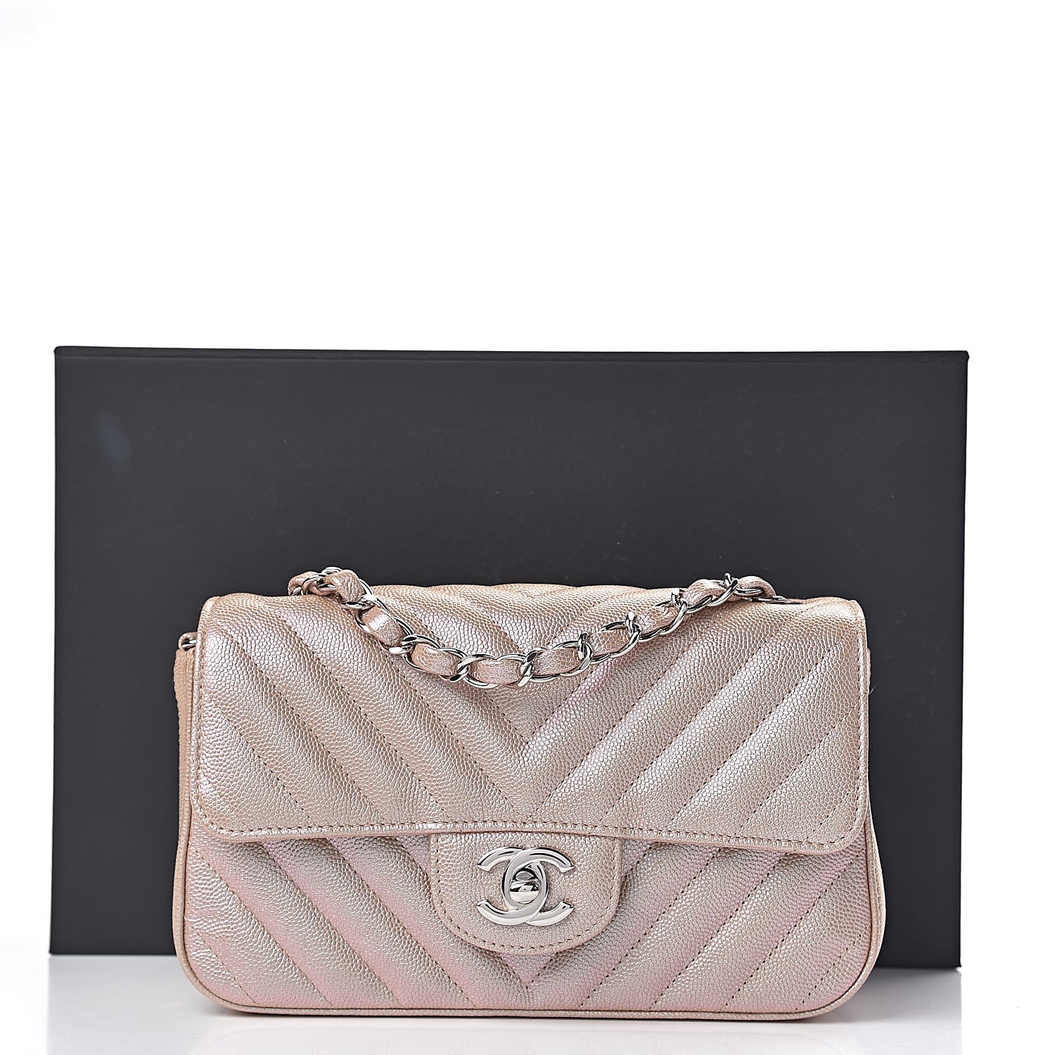 Chanel Iridescent Caviar Chevron Quilted Mini Rectangular Flap Light Gold 11 of 11