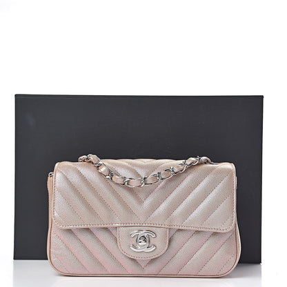 Chanel Iridescent Caviar Chevron Quilted Mini Rectangular Flap Light Gold 11 of 11