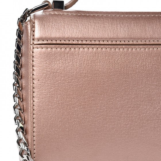 Metallic Calfskin Mini Pandora Box Chain Crossbody Bag Light Pink