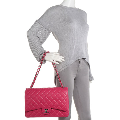 Chanel Lambskin Maxi Double Flap Dark Pink 2 of 8