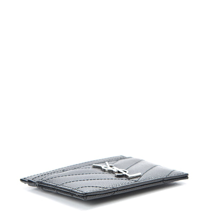 Saint Laurent Grain De Poudre Matelasse Chevron Monogram Credit Card Case Black 4 of 12